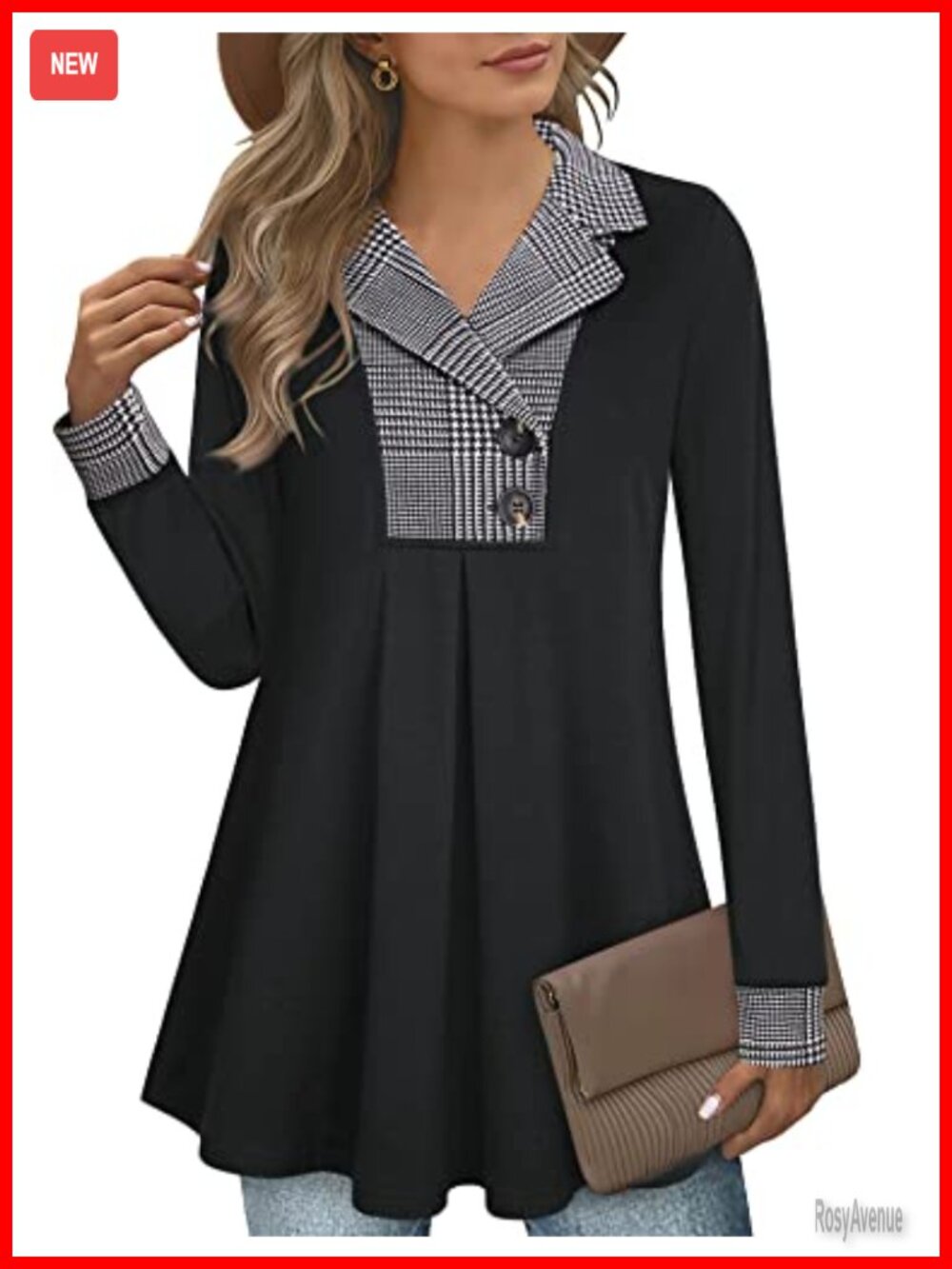 Women's Swing Tunic Notch Collar Button Sweatshirt Long Sleeve Pullover Top